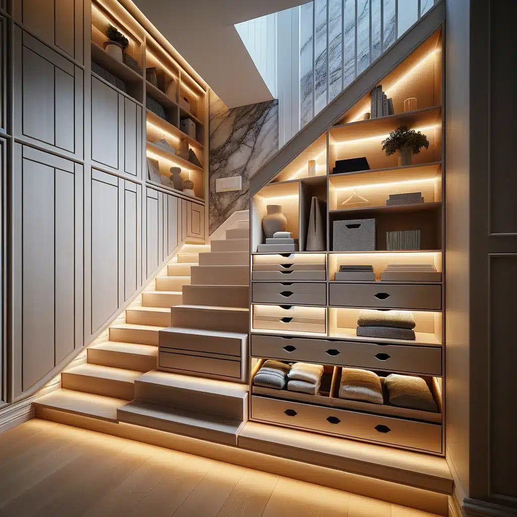 Revolutionizing Hidden Spaces: Integrated Lighting Transforms Under-Stair Storage
